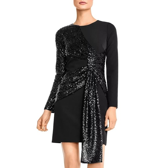 Aidan Mattox Sequin Draped Cocktail Dress‎ Black Size 10 NEW $195 - Picture 1 of 5